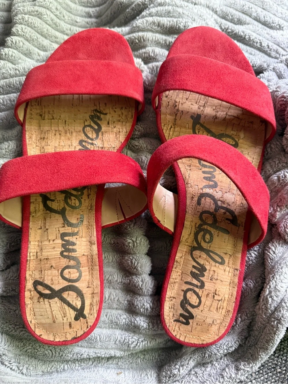 SAM EDELMAN BAY DOUBLE STRAP SLIDE SANDALS - RED SUEDE - SIZE 8.5 - NEW - NO BOX - Picture 5 of 6